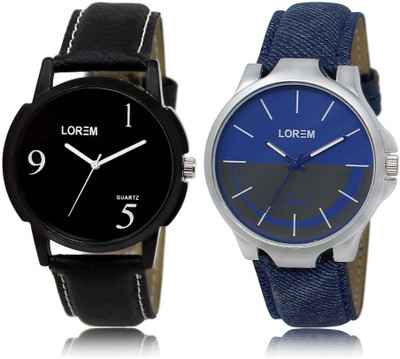 

LOREM OM-6-24 Designer Blue & Black Round Boy's Leather Watch - For Men