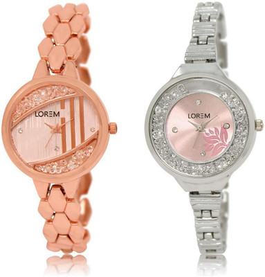 

LOREM Watch-222-226 COMBO Pink & Rose Gold Round Girl's Metal Bracelet Watch - For Women