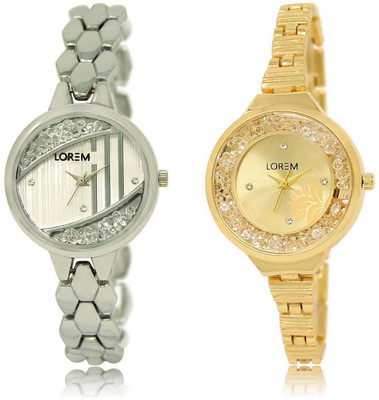 

LOREM OM-223-224 Designer Gold & Silver Round Girl's Metal Bracelet Watch - For Women