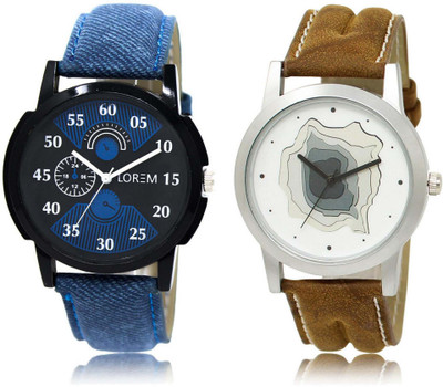 

LOREM OM-2-9 Designer White & Black Round Boy's Leather Watch - For Men