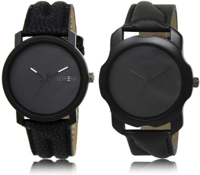 

LOREM OM-21-22 Designer Black Round Boy's Leather Watch - For Men