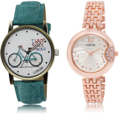 

LOREM Watch-228-229 COMBO Silver & White Round Girl's Metal Bracelet & Leather Watch - For Women