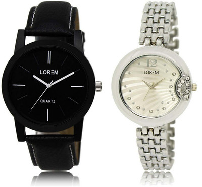 

LOREM watch5-227 Designer Silver & Black Round Boy's & Girl's Metal Bracelet & Leather Watch - For Men & Women