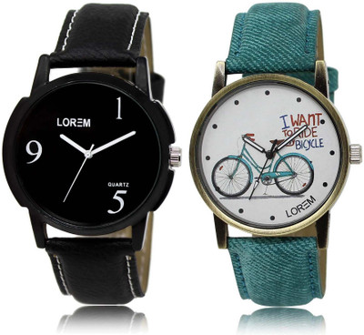 

LOREM SR-6-229 Attractive White & Black Round Boy's & Girl's Leather Watch - For Men & Women