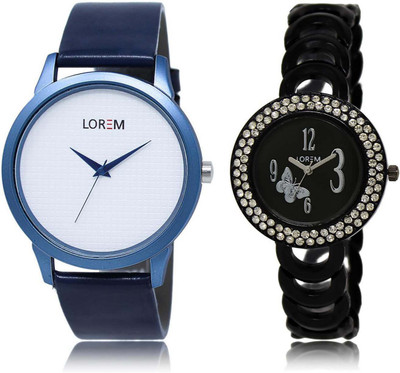 

LOREM 33-201 Attractive Blue & White Round Boy's & Girl's Metal Bracelet & Leather Watch - For Men & Women