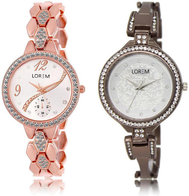 

LOREM FZ-215-236 COMBO White Round Girl's Metal Bracelet Watch - For Women