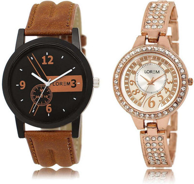 

LOREM OM-1-216 Designer Silver & Black Round Boy's & Girl's Metal Bracelet & Leather Watch - For Men & Women