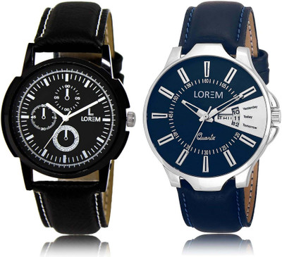 

LOREM Watch-13-23 Designer Silver & Black Round Boy's Leather Watch - For Men