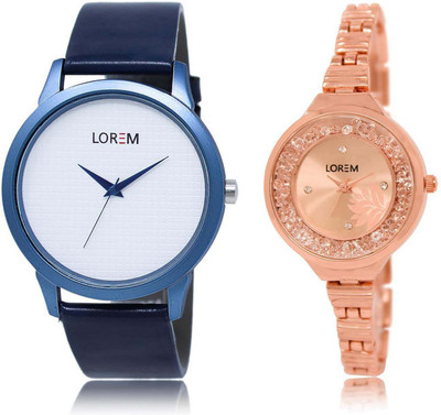 

LOREM Watch-33-225 Designer Rose Gold & White Round Boy's & Girl's Metal Bracelet & Leather Watch - For Men & Women