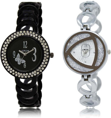 

LOREM watch201-240 Designer Silver & Black Round Girl's Metal Bracelet Watch - For Women