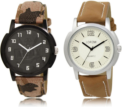 LOREM FZ-3-16 COMBO White & Black Round Boy's Leather Watch - For Men