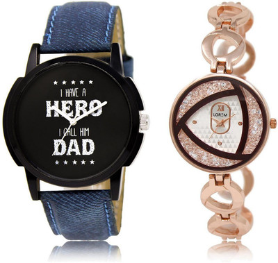 

LOREM Watch-7-238 COMBO Silver & Black Round Boy's & Girl's Metal Bracelet & Leather Watch - For Men & Women