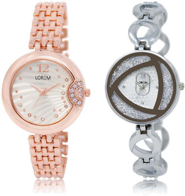 

LOREM watch228-240 Designer White Round Girl's Metal Bracelet Watch - For Women