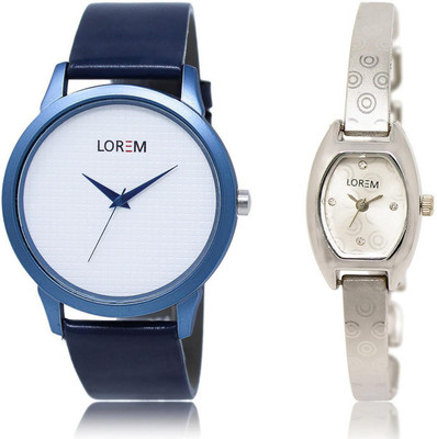

LOREM WATCH-33-219 COMBO Silver & White Contemporary & Round Boy's & Girl's Metal Bracelet & Leather Watch - For Men & Women