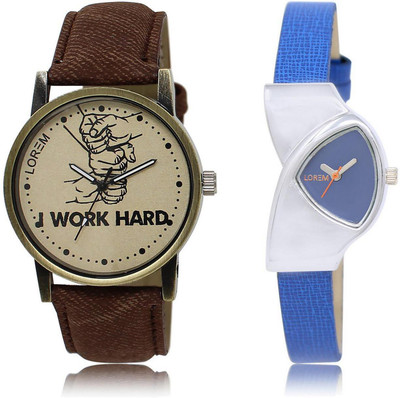 

LOREM Watch-29-208 COMBO Blue & Grey Triangle & Round Boy's & Girl's Leather Watch - For Men & Women