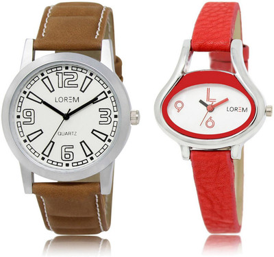 LOREM 15-206 COMBO White Oval & Round Boy's & Girl's Leather Watch - For Men & Women