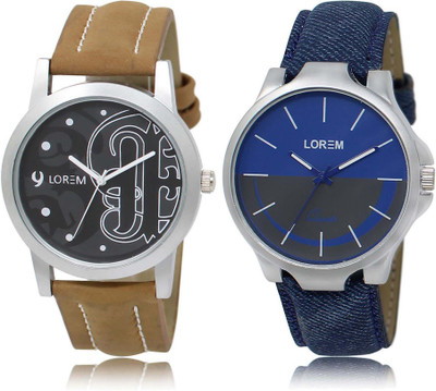 

LOREM SR-14-24 Attractive Blue & Black Round Boy's Leather Watch - For Men