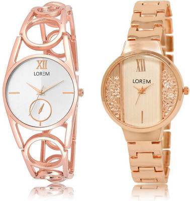 

LOREM SR-213-217 Attractive White & Silver Round Girl's Metal Bracelet Watch - For Women