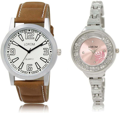

LOREM OM-15-226 Designer Pink & White Round Boy's & Girl's Metal Bracelet & Leather Watch - For Men & Women