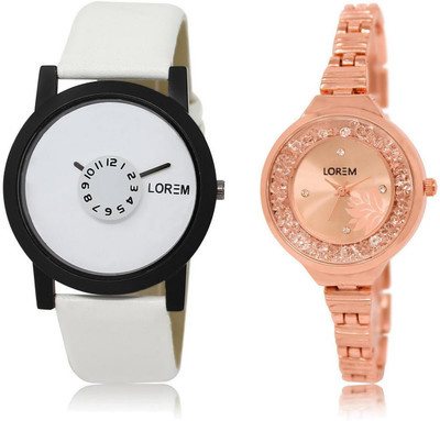 

LOREM 26-225 COMBO Rose Gold & White Round Boy's & Girl's Metal Bracelet & Leather Watch - For Men & Women