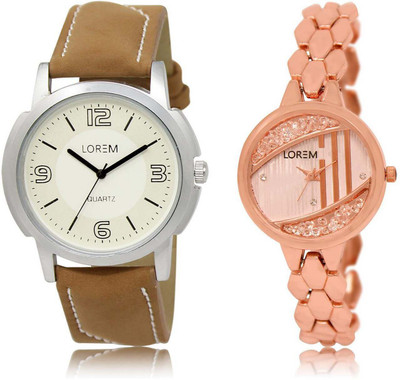 

LOREM Watch-16-222 Designer Rose Gold & White Round Boy's & Girl's Metal Bracelet & Leather Watch - For Men & Women