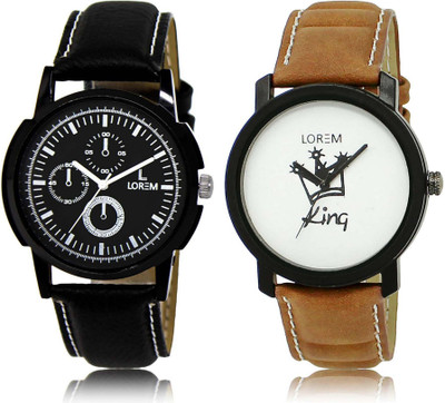 

LOREM Watch-13-18 Designer White & Black Round Boy's Leather Watch - For Men