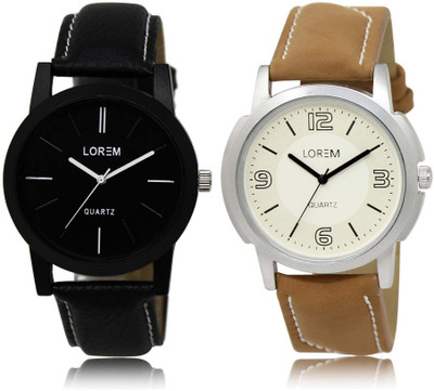 

LOREM SR-5-16 Attractive White & Black Round Boy's Leather Watch - For Men