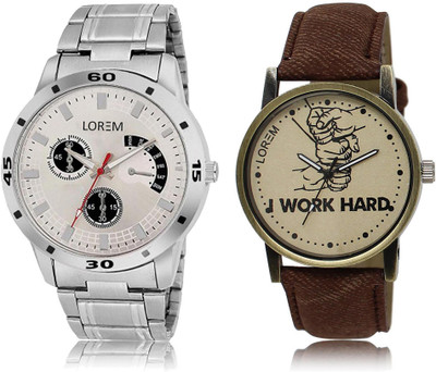 

LOREM FZ-29-101 COMBO Grey & Silver Round Boy's Leather & Metal Bracelet Watch - For Men