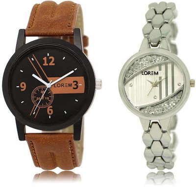 

LOREM watch1-223 Designer Silver & Black Round Boy's & Girl's Metal Bracelet & Leather Watch - For Men & Women