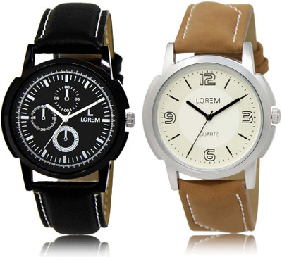 

LOREM watch-13-16 Designer White & Black Round Boy's Leather Watch - For Men