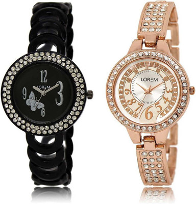 

LOREM watch 201-216 Designer Silver & Black Round Girl's Metal Bracelet Watch - For Women