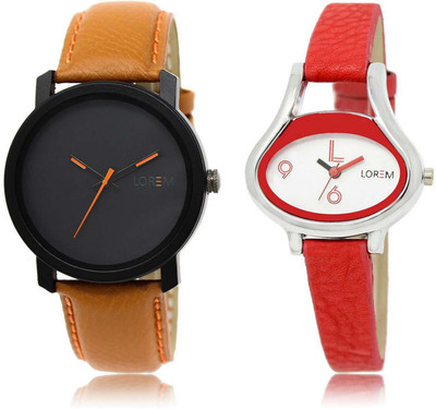 

LOREM OM-20-206 Designer White & Black Oval & Round Boy's & Girl's Leather Watch - For Men & Women