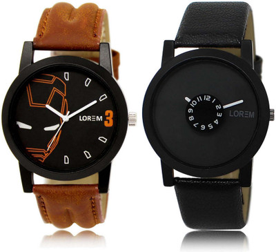 

LOREM SR-4-25 Attractive Black Round Boy's Leather Watch - For Men