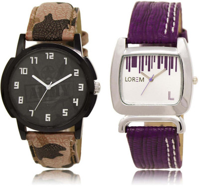 

LOREM OM-3-207 Designer White & Black Round Boy's & Girl's Leather Watch - For Men & Women