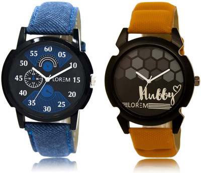

LOREM 2-32 Attractive Black Round Boy's Leather Watch - For Men