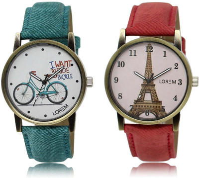 

LOREM watch-229-230 Designer White Round Girl's Leather Watch - For Women