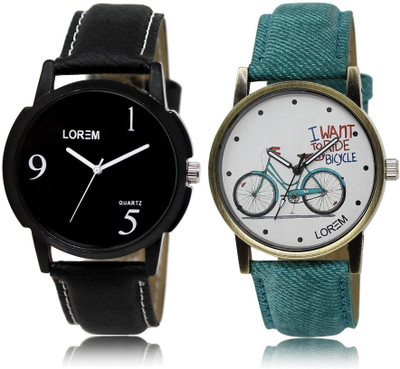 

LOREM Watch-6-229 COMBO White & Black Round Boy's & Girl's Leather Watch - For Men & Women
