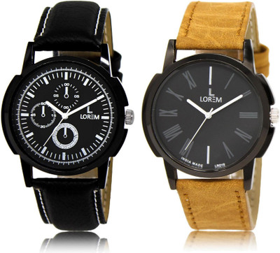 

LOREM Watch-13-19 COMBO Black Round Boy's Leather Watch - For Men