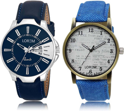 

LOREM SR-23-28 Attractive White & Blue Round Boy's Leather Watch - For Men