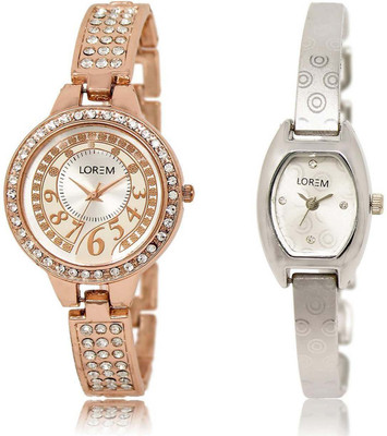 

LOREM watch216-219 Designer White Contemporary & Round Girl's Metal Bracelet Watch - For Women