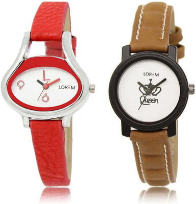 

LOREM Watch-206-209 Designer White Round & Oval Girl's Leather Watch - For Women