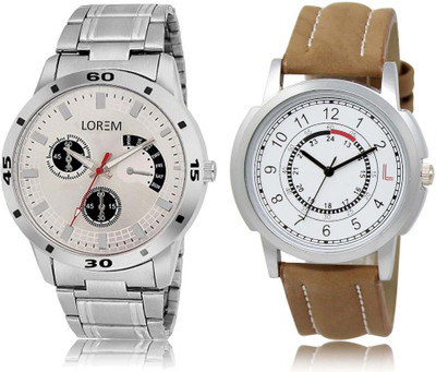 

LOREM OM-17-101 Designer White & Silver Round Boy's Leather & Metal Bracelet Watch - For Men