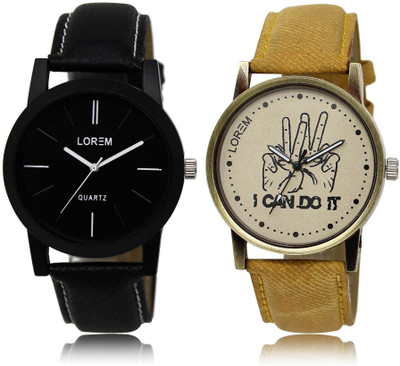 

LOREM SR-5-30 Attractive Grey & Black Round Boy's Leather Watch - For Men