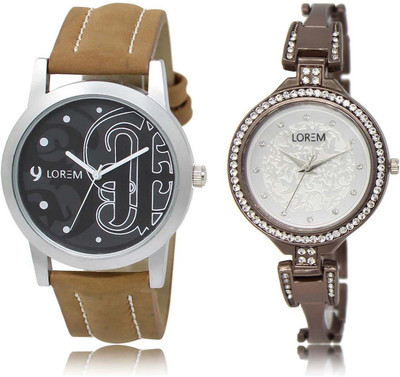

LOREM OM-14-236 Designer Silver & Black Round Boy's & Girl's Metal Bracelet & Leather Watch - For Men & Women