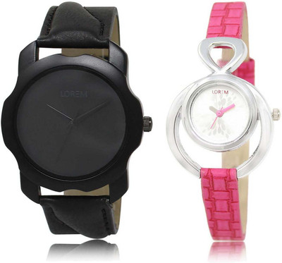

LOREM Watch-22-205 Designer Silver & Black Round Boy's & Girl's Leather Watch - For Men & Women