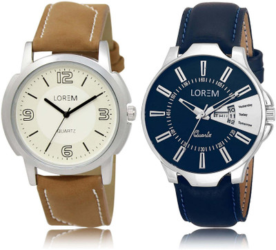 

LOREM SR-16-23 Attractive Silver & White Round Boy's Leather Watch - For Men