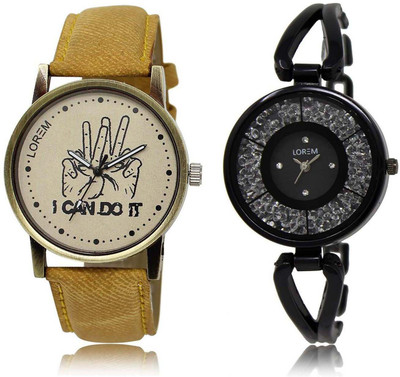 

LOREM SR-30-211 Attractive Black & Grey Round Boy's & Girl's Metal Bracelet & Leather Watch - For Men & Women