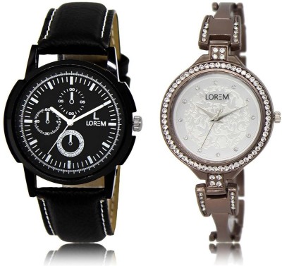 

LOREM SR-13-236 Attractive Silver & Black Round Boy's & Girl's Metal Bracelet & Leather Watch - For Men & Women