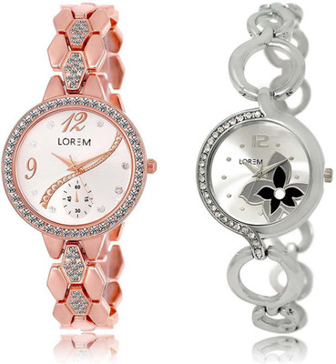 LOREM Watch-215-231 Designer White Round Girl's Metal Bracelet Watch - For Women