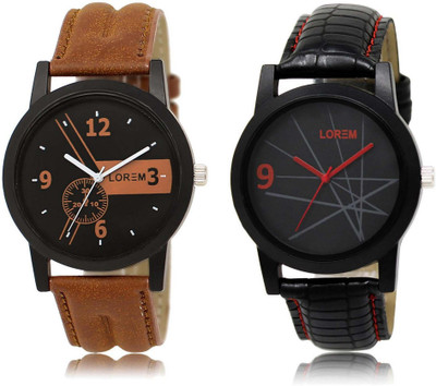 

LOREM SR-1-8 Attractive Black Round Boy's Leather Watch - For Men